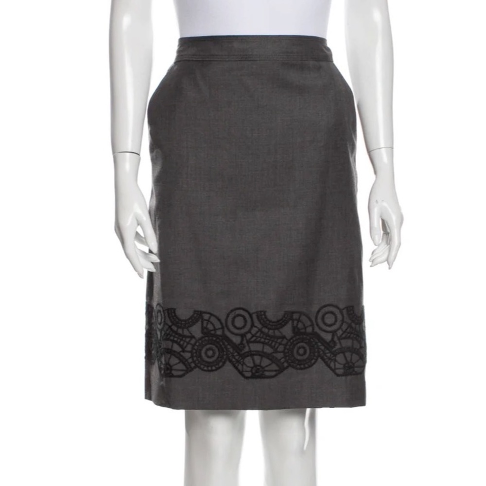 Gerard Darel New embroidered Wool pencil Skirt in Grey‎ workwear